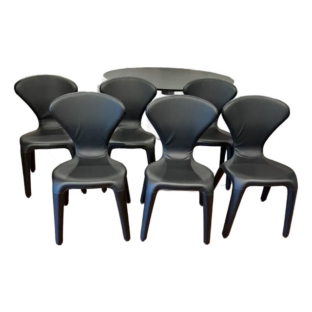 Roche Bobois Gently Used "Marylin" Chairs - Inca Leather Black For Sale