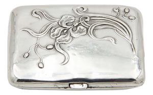 Rectangular Silver Cigarette Case with Bouquet of Flowers