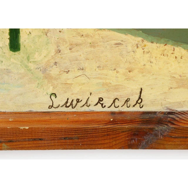 Vintage Original Signed Ludwig Wiecek 'Reindeer in Winter' Folk Art Painting For Sale - Image 4 of 4