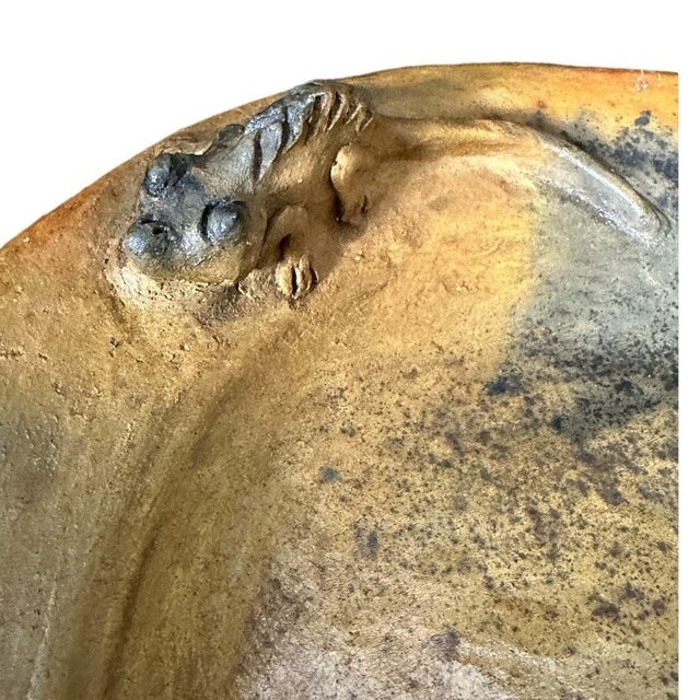 Late 20th Century 2007 Belize Art Pottery Frog Iguana Raised Relief Bowl Handmade Artist Signed 9" For Sale - Image 5 of 9