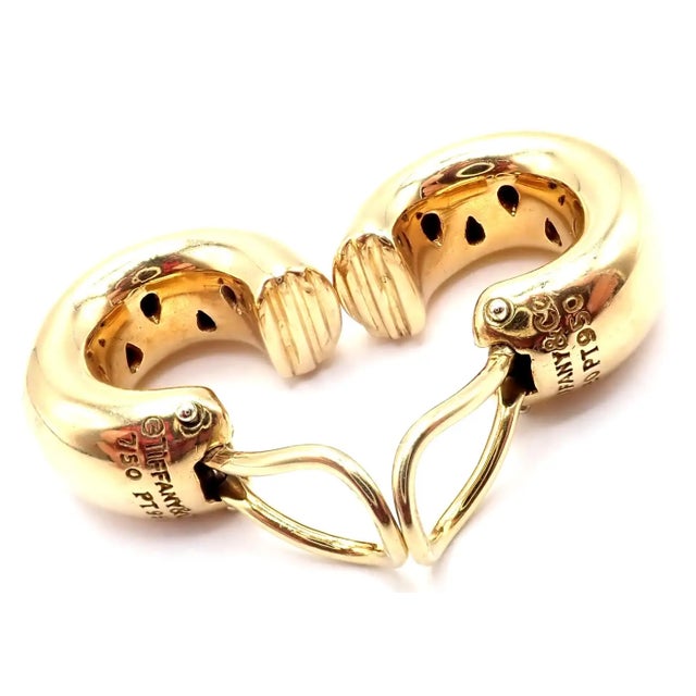 Mid 20th Century Tiffany & Co. Etoile Diamond Yellow Gold and Platinum Hoop Earrings, Pair For Sale - Image 10 of 11