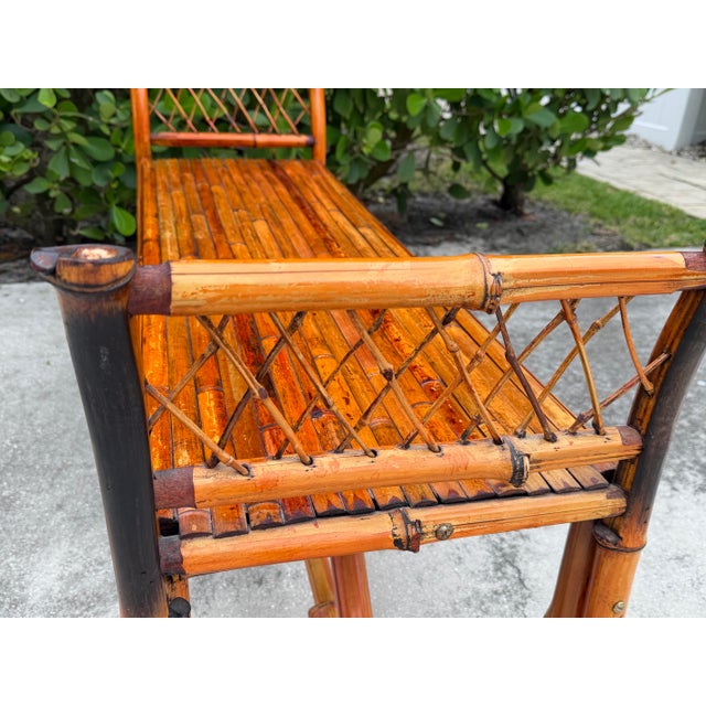 Vintage 54” Split Bamboo Hall Bench With Woven Cane Ends For Sale - Image 12 of 12
