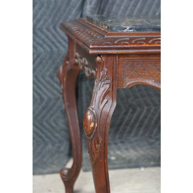 Antique Belle Epoque French Louis XV Style Walnut Marble Side Table Plant Stand For Sale - Image 4 of 18
