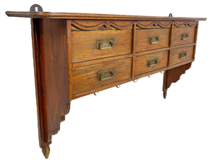 French Elm Wall Mounted Shelf with Drawers, 1900s