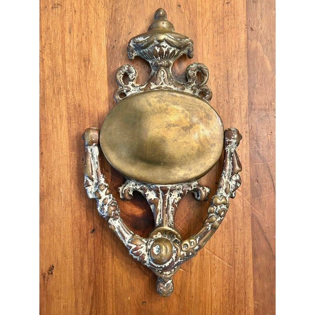Victorian Antique French Rococo Revival Cast Brass Door Knocker With Original Painted Patina c.1900 For Sale - Image 3 of 11