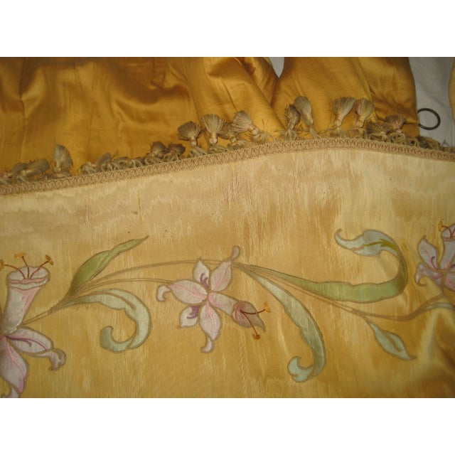 French Art Nouveau Yellow Moire Silk and Flowers Castle Curtains Drapes - A Pair For Sale - Image 12 of 12