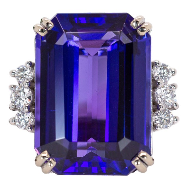 Aaa 11.9Ct Tanzanite Ring With Natural Diamonds Accent: Solid 14k Gold, 16x12mm, Size 6.75 For Sale