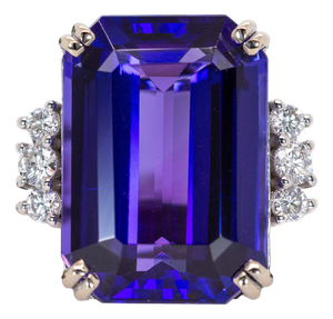 Aaa 11.9Ct Tanzanite Ring With Natural Diamonds Accent: Solid 14k Gold, 16x12mm, Size 6.75