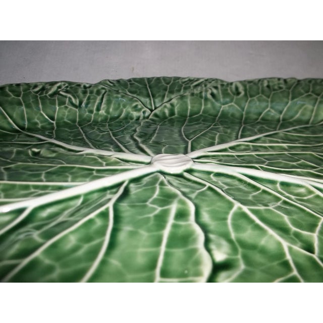 Vintage Bordallo Pinheiro Majolica Cabbage Leaf Serving Platter For Sale In Phoenix - Image 6 of 7