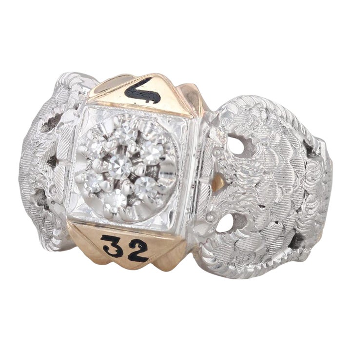 Diamond Scottish Rite Masonic Eagle Ring 10k Gold 32nd Degree Signet ...