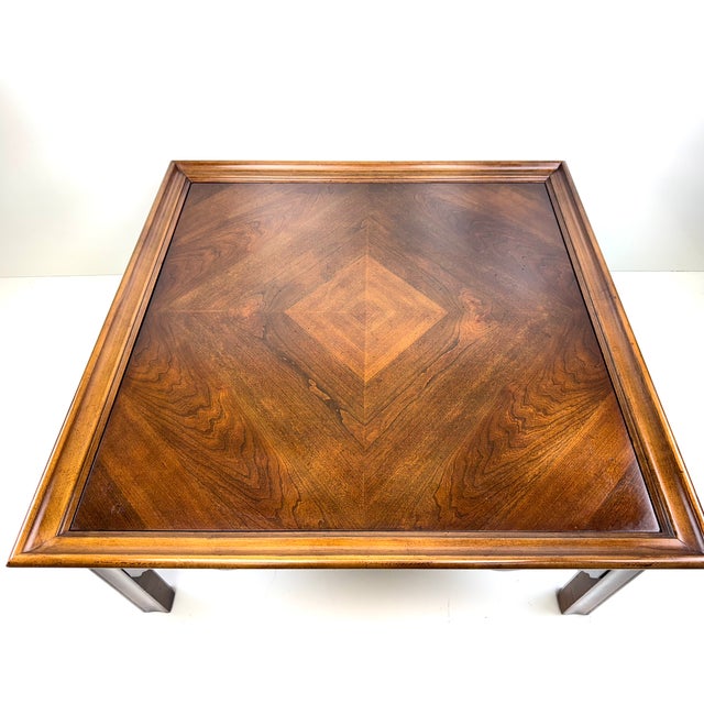 Lane Furniture 1960s Lane Walnut Coffee Table With Burl Medallion and Radiating Veneer Top For Sale - Image 4 of 10