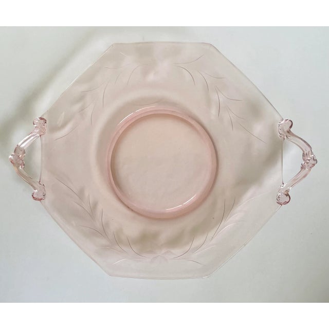 Pink 1930's Depression Era Pink Etched Glass Serving Plate For Sale - Image 8 of 8