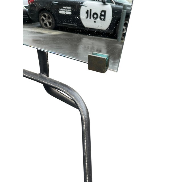 Metal Stitched Leather Dressing Mirror by Jacques Adnet, 1950s For Sale - Image 7 of 10