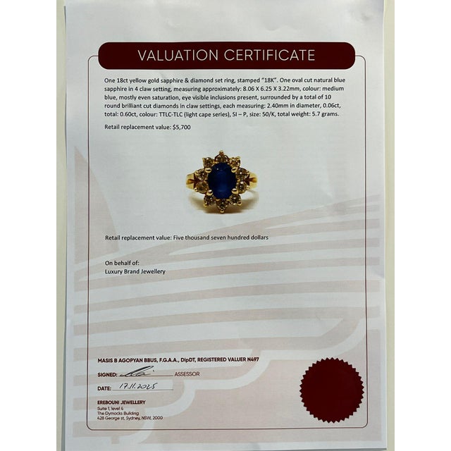 18ct Yellow Gold Sapphire and Diamond Ring 1.80ct 5.7g, Size 4.75 For Sale - Image 9 of 9