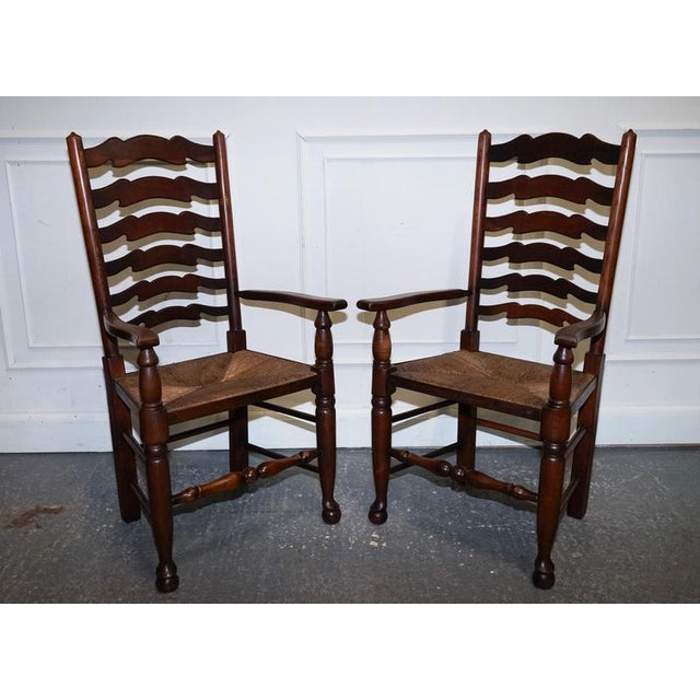 Antique English Rush Seat Ladderback Dining Chairs, 1910s, Set of 6 For Sale - Image 10 of 18