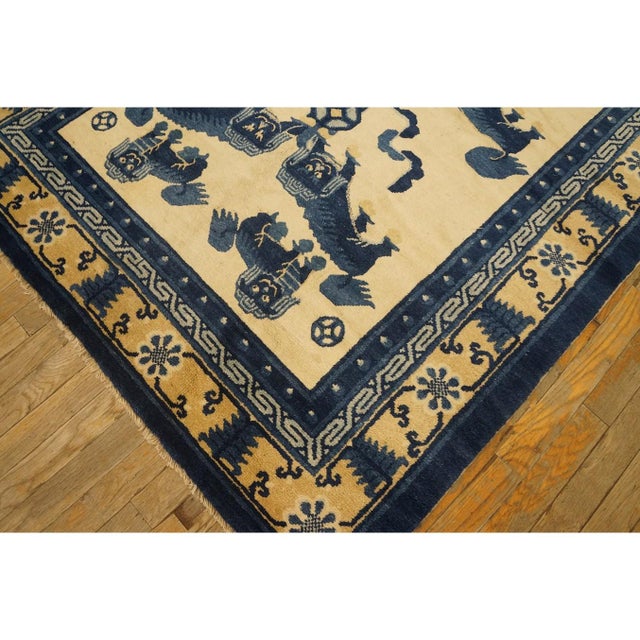 Antique Chinese - Ningxia Small Scatter Size Wool Ivory Rug, Country of Origin: China, Circa Date: 1880s. This exceptional...