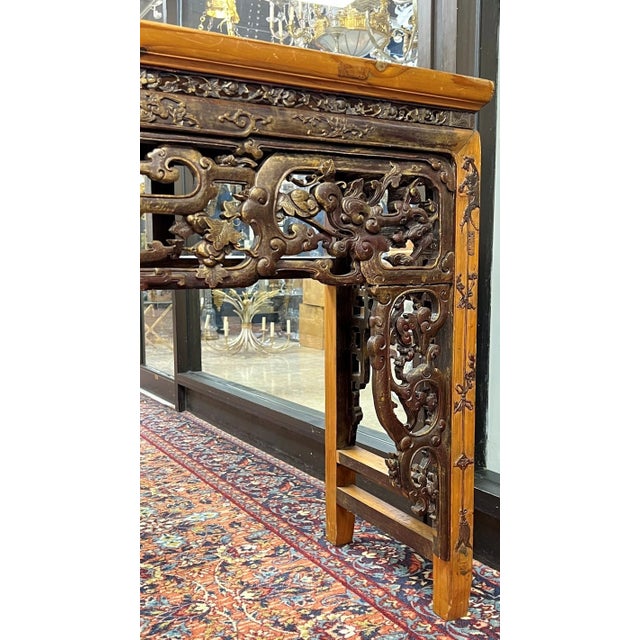Chinese Antique Chinese Gilt Pine Altar / Console Table For Sale - Image 3 of 13