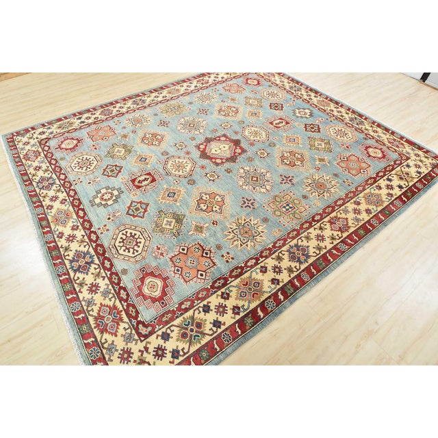 Farmhouse Kazak Rug 8'5'' X 9'7'' Blue Wool Tribal Hand-Knotted Oriental Carpet For Sale - Image 3 of 12