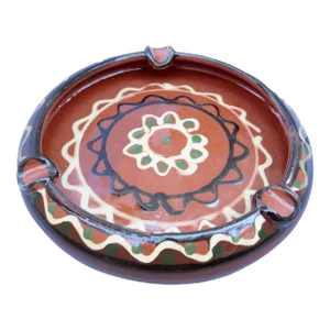 Vintage Mexican Folk Art Bandera Redware Ashtray