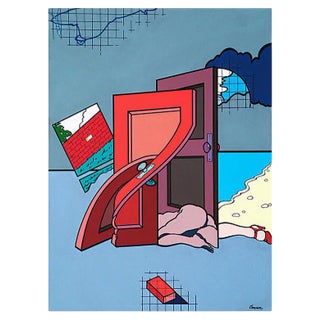Woman/Doors - Acrylic on Canvas by J. Carruana - 1977 For Sale