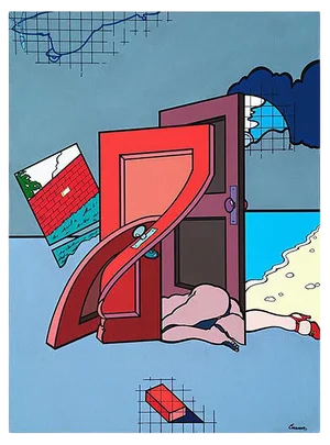 Woman/Doors - Acrylic on Canvas by J. Carruana - 1977