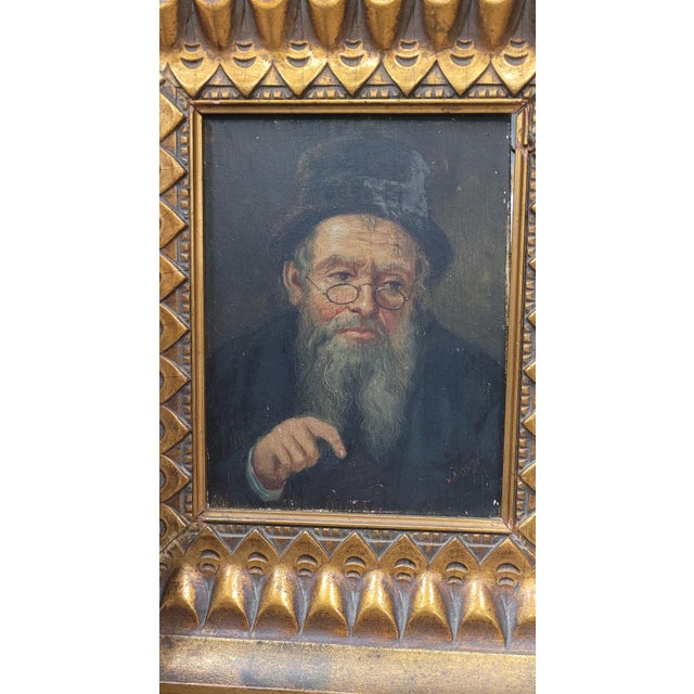 Late 19th Century H Moser 19th C. Oil on Wood Panel Portrait of a Rabbi Mounted in a Gilt Frame For Sale - Image 5 of 7
