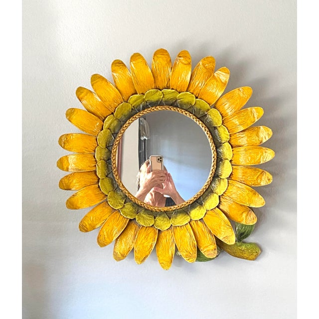 Glass 1970s Sunflower Framed Wall Mirror For Sale - Image 7 of 7