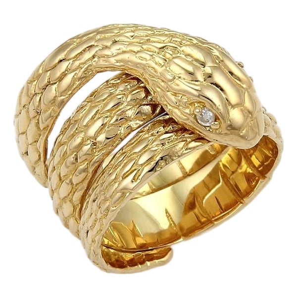 Mid 20th Century Diamond Coiled Snake Ring 18K Yellow Gold Size 6.5 For Sale