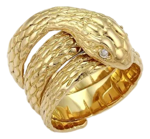 Mid 20th Century Diamond Coiled Snake Ring 18K Yellow Gold Size 6.5