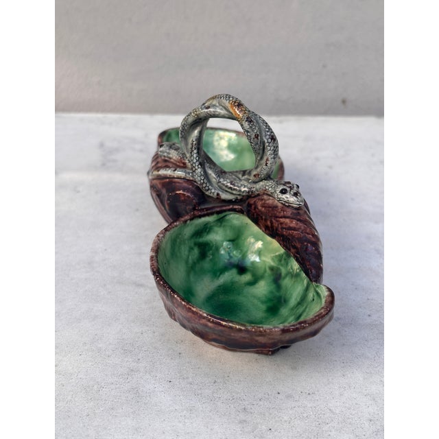 French Country Late 19th Century Rare French Majolica Palissy Snake Salt Cellar Pot Thomas Sergent For Sale - Image 3 of 6