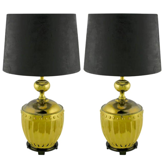 Stiffel Fluted and Studded Brass Urn Table Lamps - a Pair For Sale
