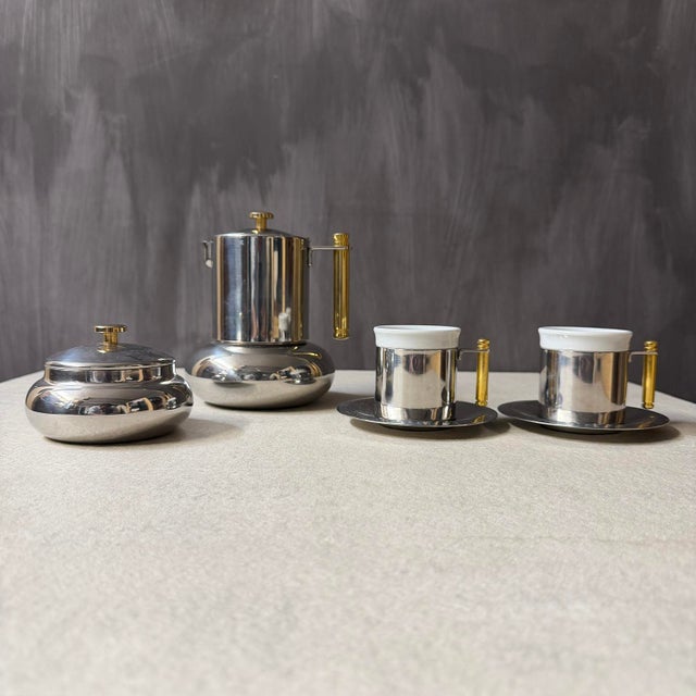Remarkable Balzano Italian espresso set with stovetop Moka pot, two espresso cups with porcelain inset, two saucers, and...