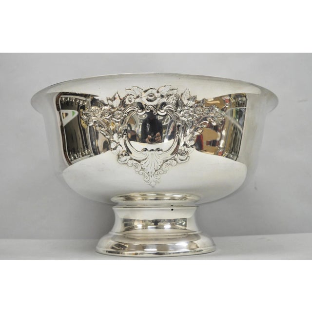 Victorian Mid 20th Century Victorian Floral Repousse Silver Plated Punch Bowl Champagne Chiller Ice Bucket For Sale - Image 3 of 14