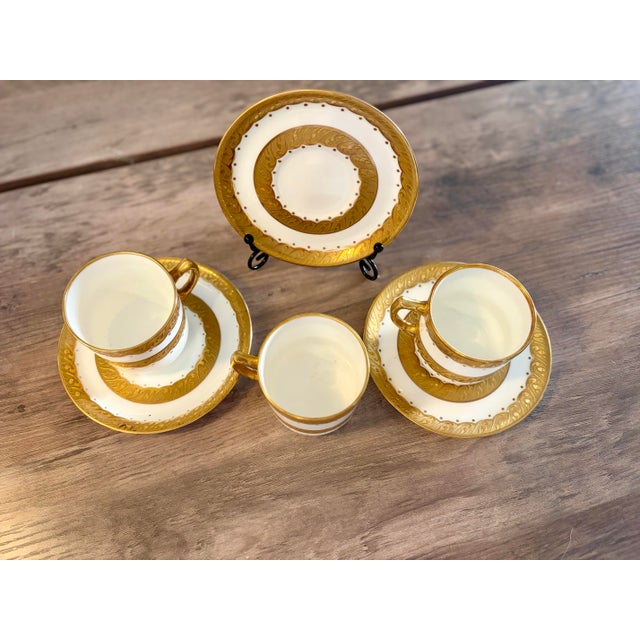 Antique Hand-Gilded 22k Gold Fine Bone China Teacup & Saucer Set of 3 for Adderley's Ltd - 6 pcs For Sale In Phoenix - Image 6 of 10