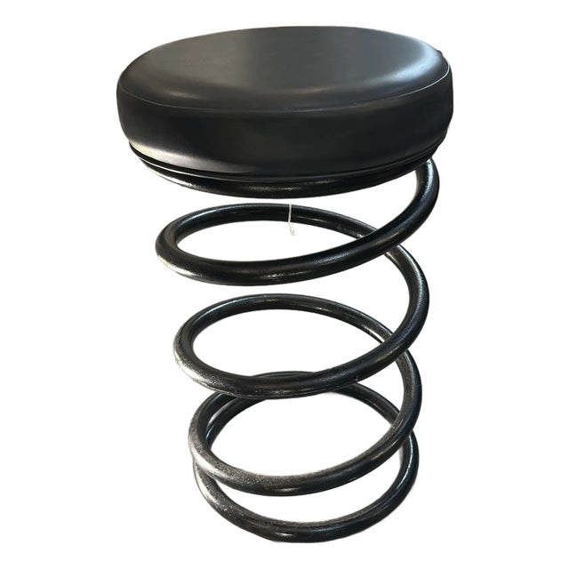 Helix Co Industrial Spring and Leather Chair Stool Vintage For Sale