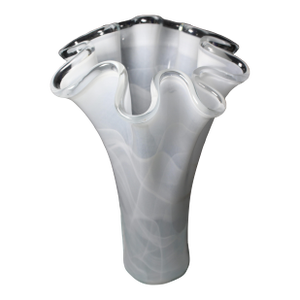 Large 16" Italian White Handkerchief Vase - Murano Technique Art Glass