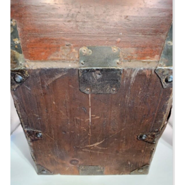 Brown Antique 19th Century Chinese Fir Wood Rice Basket/Bucket, Iron Brackets For Sale - Image 8 of 12