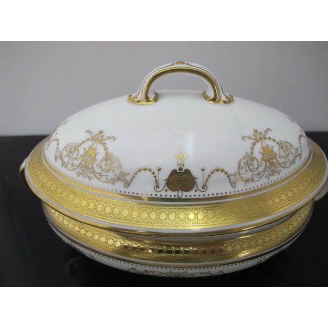 Early 20th Century Minton Burley Gold Encrusted Garland Lamp Scroll Small Sauce Serving Tureen For Sale - Image 11 of 11