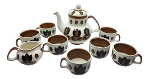 Boch La Louvière Tea Service Kimono Series in Earthenware, Belgium, 1970s, Set of 9