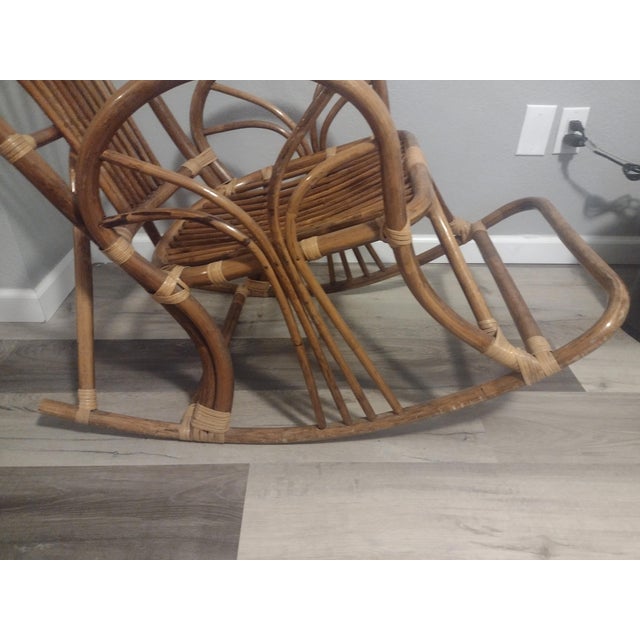 1970s 1970s Vintage Italian Bamboo and Rattan Rocking Chair For Sale - Image 5 of 6