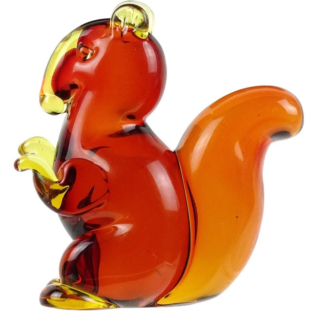 Murano Seguso Vintage Sommerso Orange Red Yellow Italian Art Glass Mid Century Squirrel Figurine For Sale In Orlando - Image 6 of 6