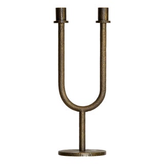 Italian Hammered Brass Deneb Candleholder For Sale