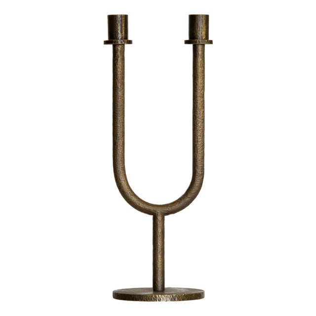 Italian Hammered Brass Deneb Candleholder For Sale