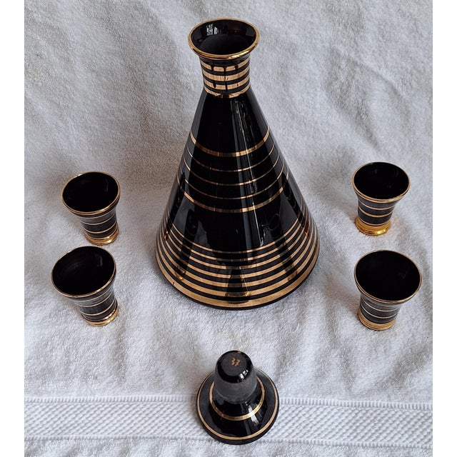 Belgian Art Deco Liqueur Decanter with Glasses, 1930s, Set of 5 For Sale - Image 3 of 5