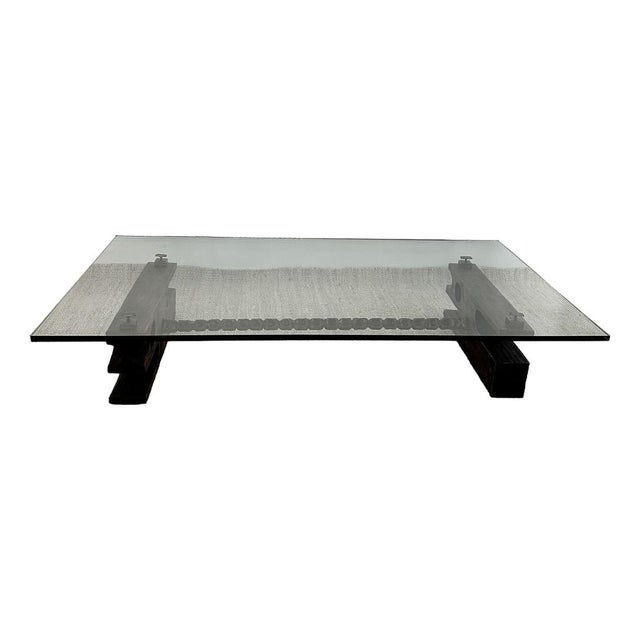 Vintage Brutalist Glass and Bronze Coffee Table For Sale - Image 10 of 10