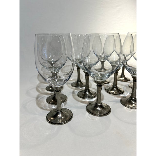 Williams-Sonoma Williams-Sonoma 4” Diameter Pewter Stem Hand-Blown Crystal Wine Goblets - Set of 12 For Sale - Image 4 of 5