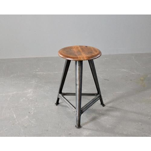 Industrial Factory Stool By Rowac Circa 1930s Branded on the underside of the seat - Original solid Elm seat, also branded...