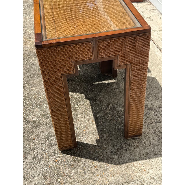 MCM Harrison Van Horn Style Woven Rattan Parsons Side Tables - A Pair For Sale In New Orleans - Image 6 of 12