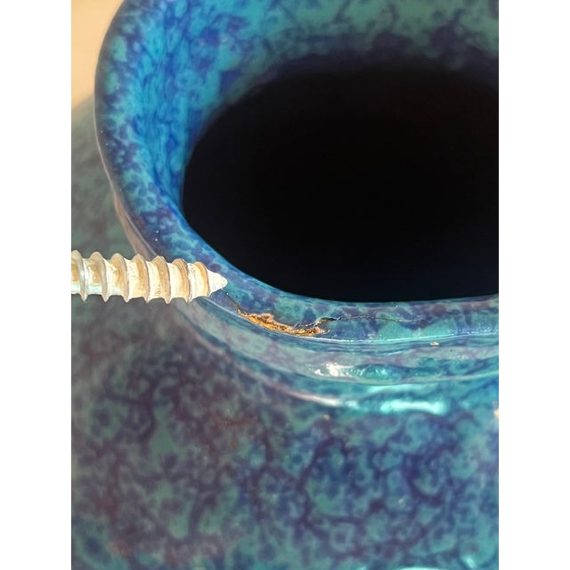 Mid 20th Century Vintage Volcanic Glazed Pottery Vase in Mottled Turquoise For Sale - Image 5 of 5