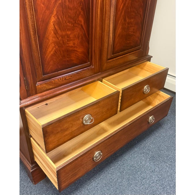 2000 - 2009 Ethan Allen “Newport” Collection Figured Mahogany Armoire For Sale - Image 5 of 12